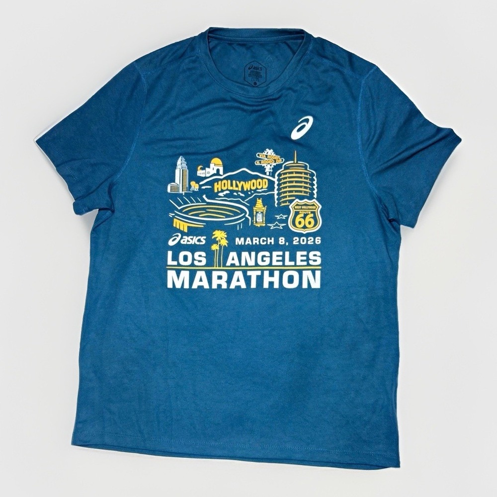 ASICS Men's L Blue Los Angeles Marathon 2026 Graphic Poly Crew Neck Tee
